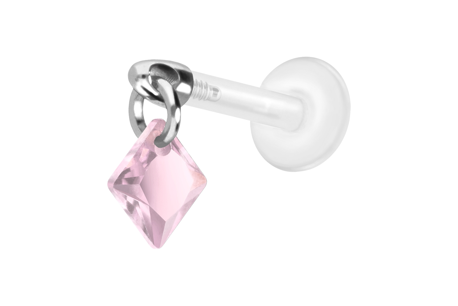 PTFE Labret Piercing mit Innengewinde + Titan-Aufsatz KRISTALLQUADRAT